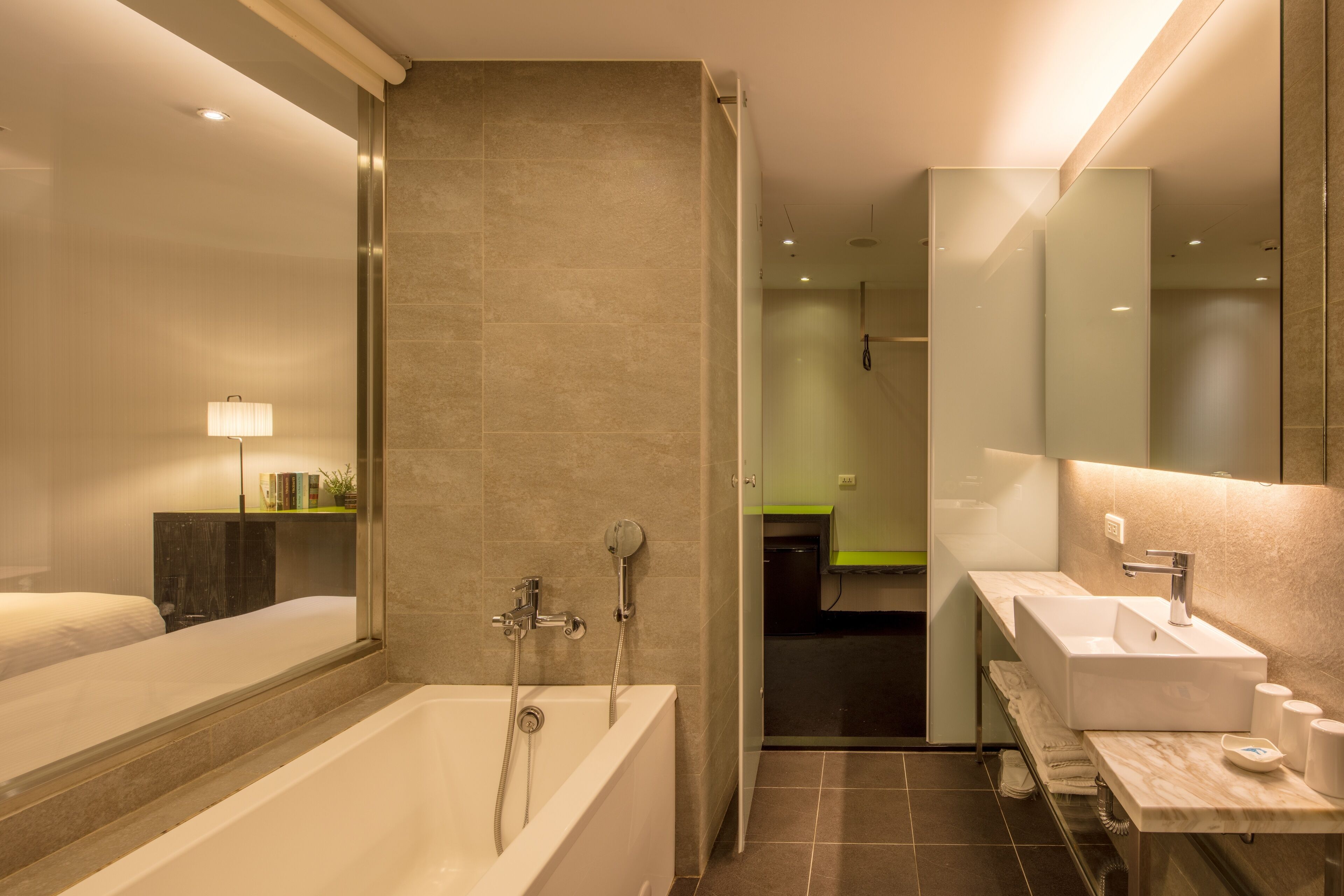 hair dryer, slippers, towels, shampoo