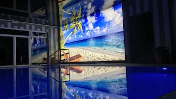 Indoor pool, outdoor pool, pool loungers