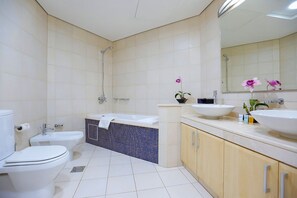 Apartment, 2 Queen Beds, Balcony | Bathroom | Shower, free toiletries, towels - Kennedy Towers - Al Anbara (Dubai)