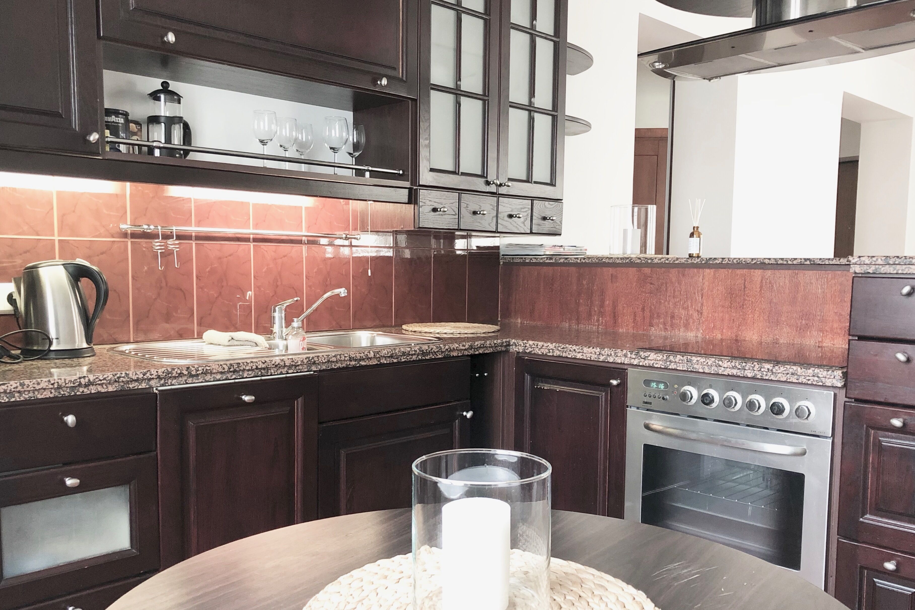 exclusive one bedroom apartment didzioji st.8 | private kitchen | full-sized fridge, oven, stovetop, coffee/tea maker