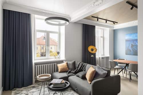 Luxury Apartment Town Hall sq. View Didzioji St.20 | Living room | 43-inch LCD TV with cable channels, TV, Netflix