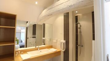 Bathroom | Shower, hair dryer, soap, shampoo