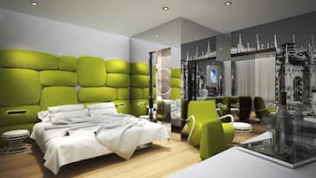 Habitación doble de diseñador, 1 cama King size | 2 habitaciones, ropa de cama de alta calidad, edredón y minibar