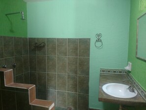 Shower, free toiletries, hair dryer, towels