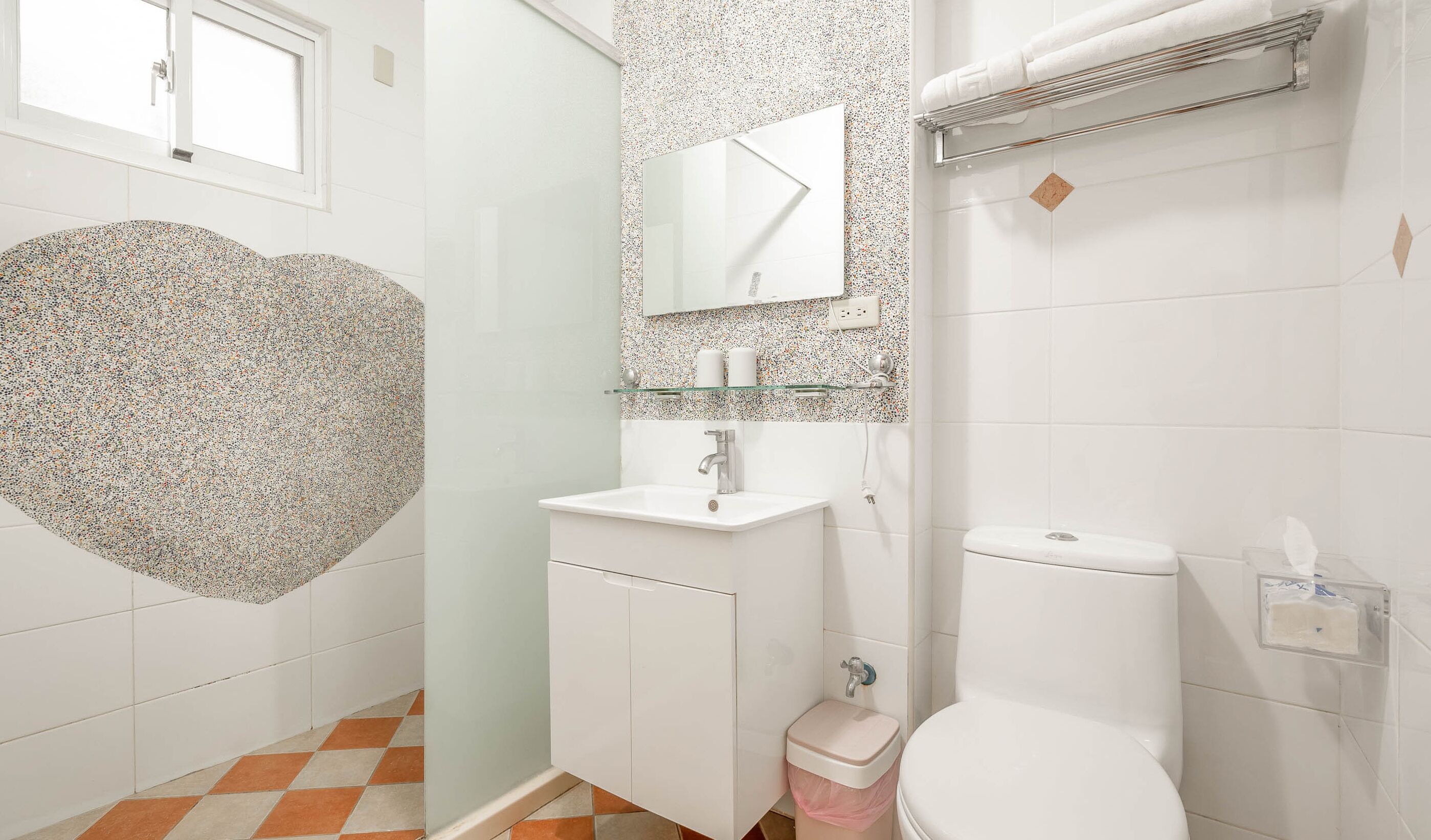 Double Room, Terrace | Bathroom | Shower, hair dryer, slippers, towels