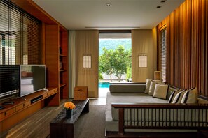 1-Bedroom Suite with Private Pool  | Living area | 32-inch flat-screen TV with cable channels, TV, DVD player - MUTHI MAYA Forest Pool Villa Resort (Pak Chong)