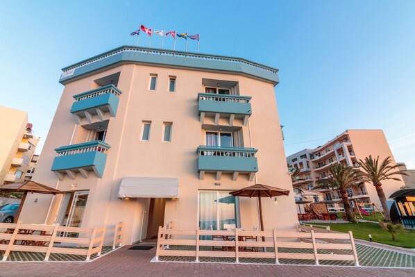 Guests can enjoy outdoor spaces from each floor's balconies.