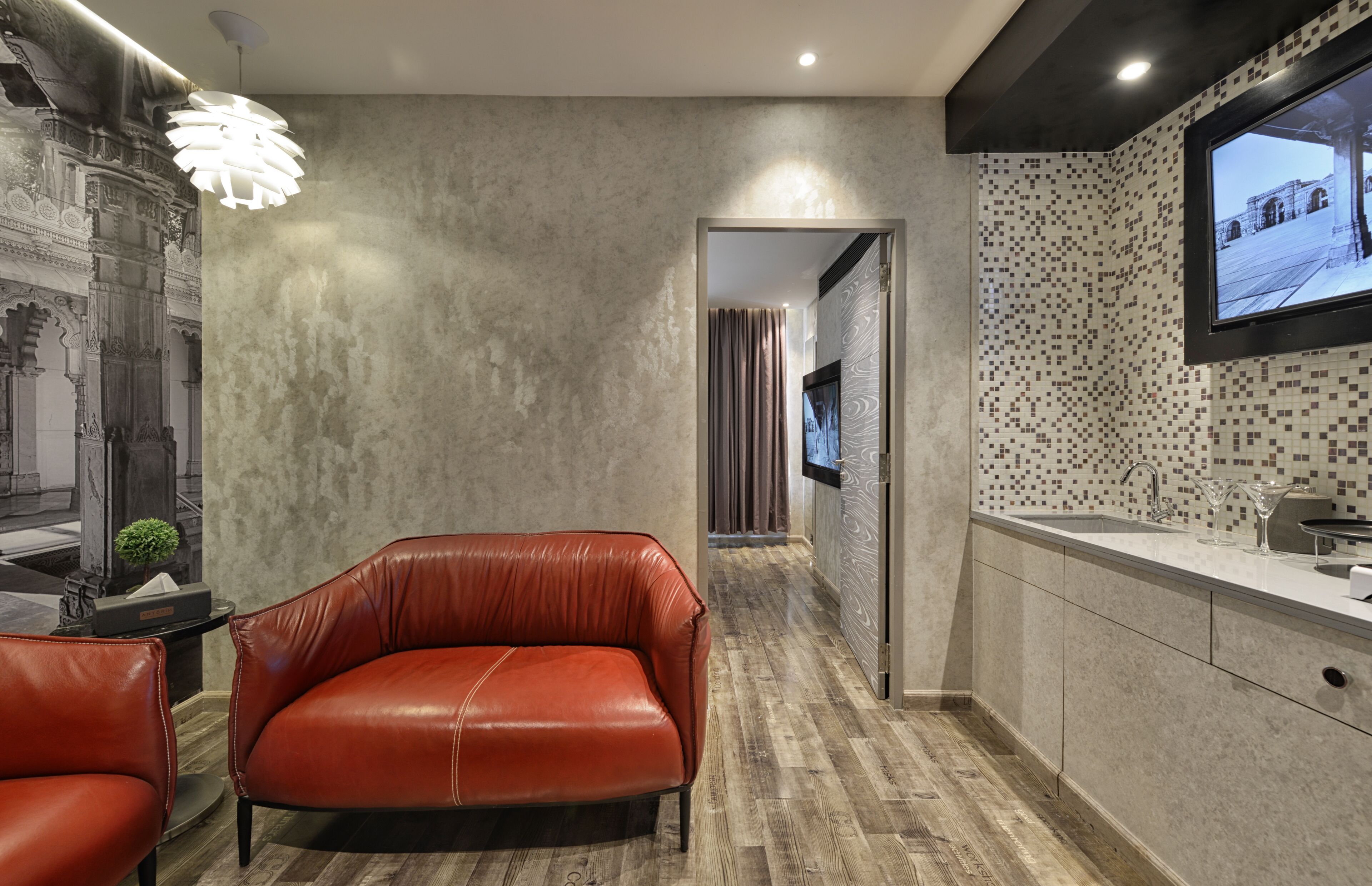 one bed room apartment | living area | flat-screen tv