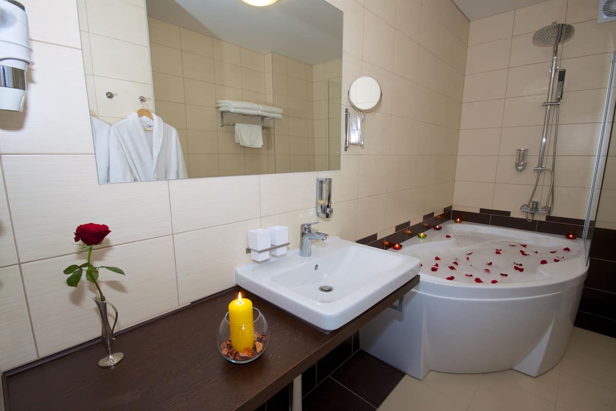 apartment | bathroom | shower, free toiletries, hair dryer, towels