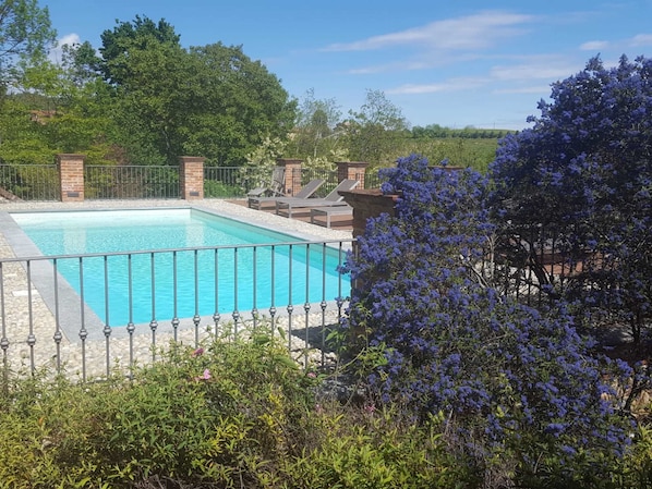 Seasonal outdoor pool, pool umbrellas, sun loungers - Relais Di Tenuta Santa Caterina (Grazzano Badoglio)
