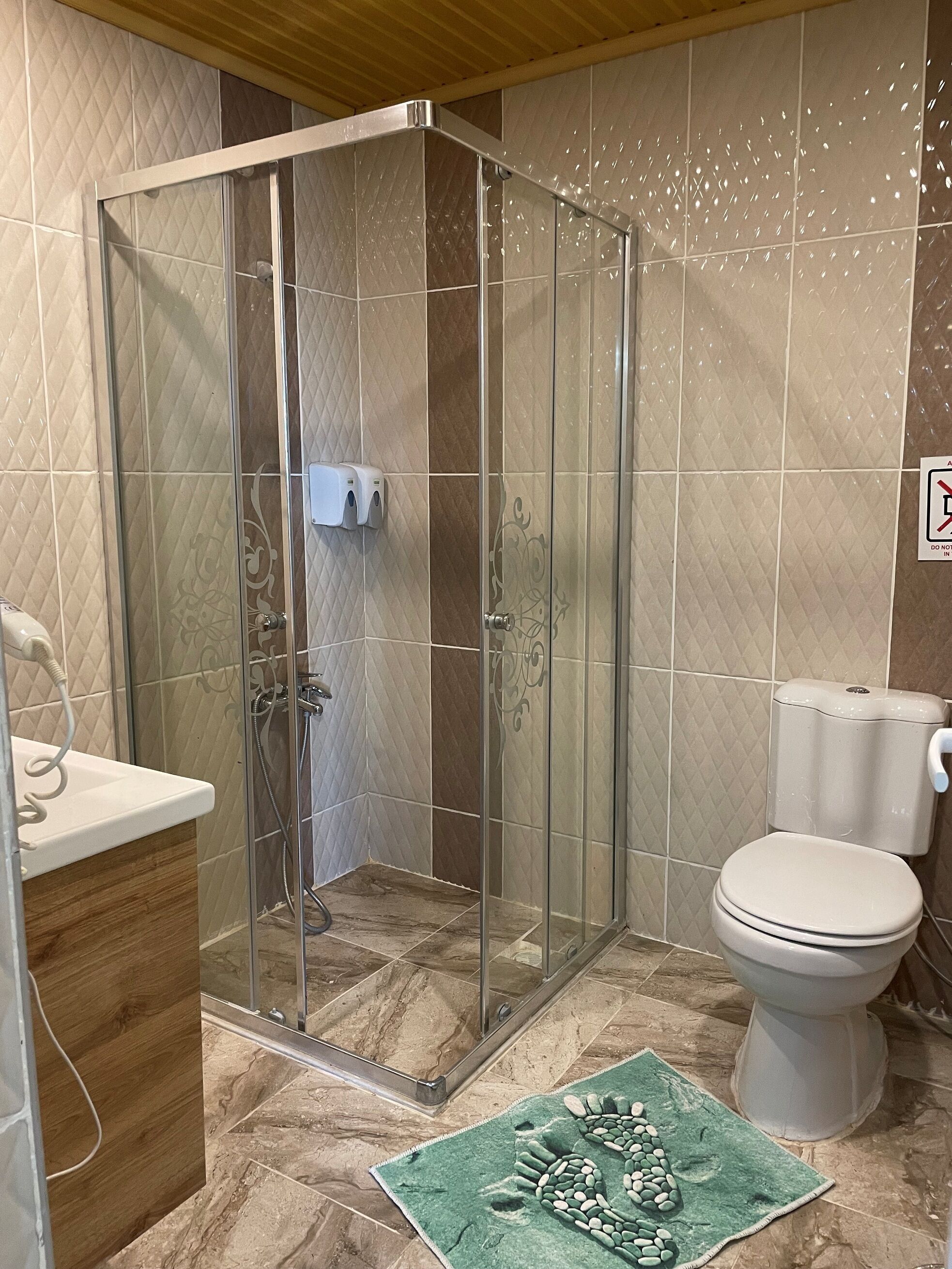 shower, free toiletries, hair dryer, slippers