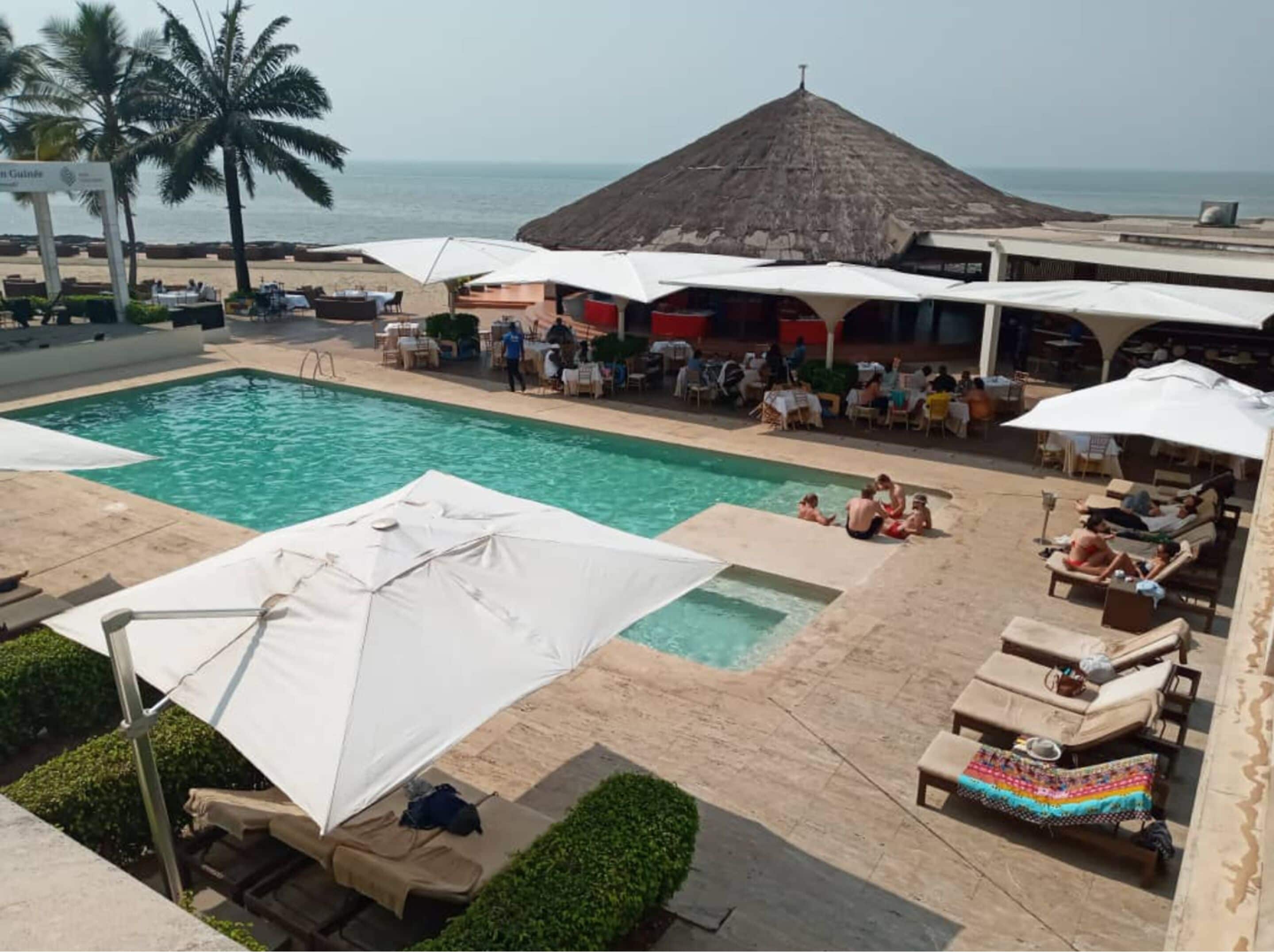 Outdoor pool, pool umbrellas
