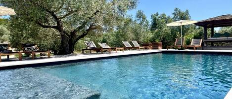 Outdoor pool, pool loungers