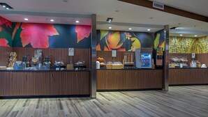 A modern breakfast area with wooden counters, a coffee machine, and a refrigerator. - Fairfield Inn & Suites by Marriott Nashville Hendersonville (Hendersonville)