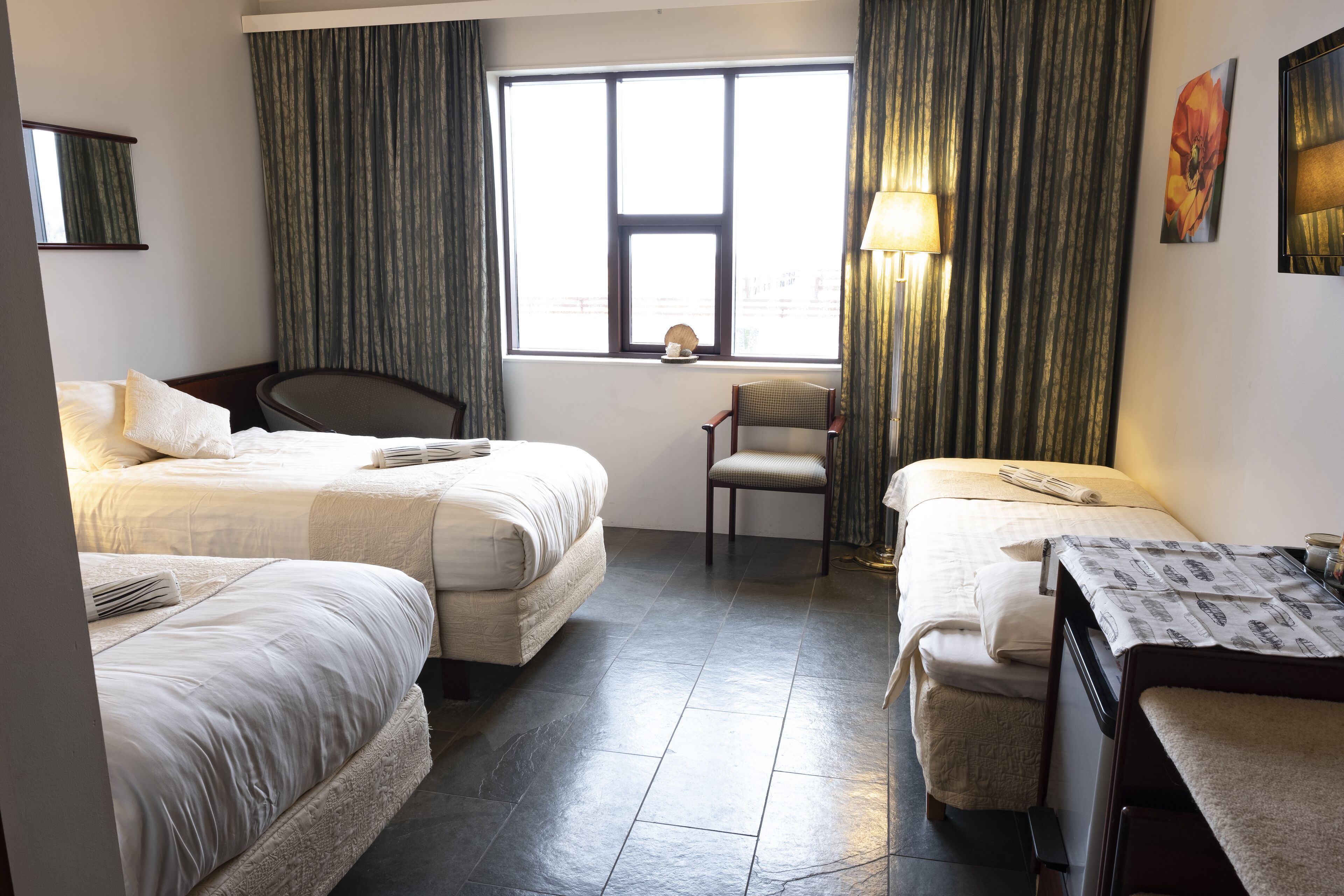 triple room | desk, laptop workspace, blackout curtains, iron/ironing board