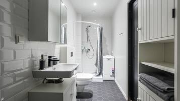 Shower, free toiletries, hair dryer, bathrobes