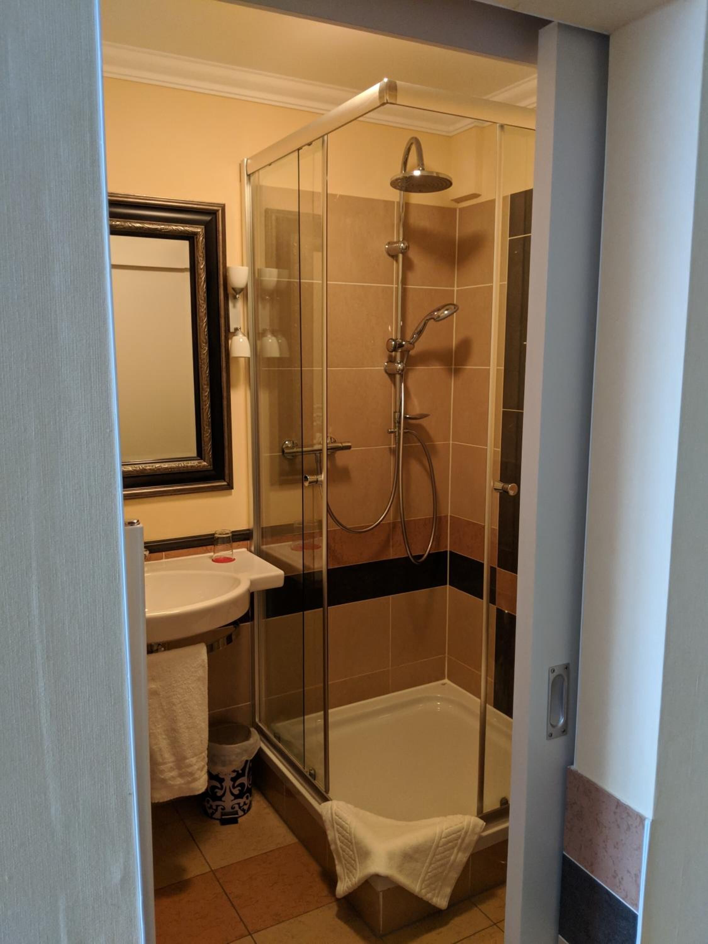 shower, free toiletries, hair dryer, towels