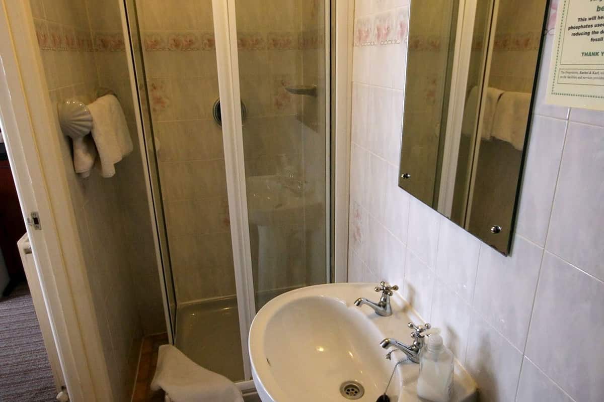 superior double room | bathroom | shower, free toiletries, hair dryer, towels