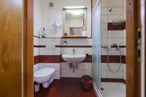 Shower, free toiletries, hair dryer, towels