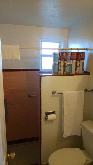 Combined shower/bathtub, hair dryer, towels - White Sands Motel (Alamogordo)