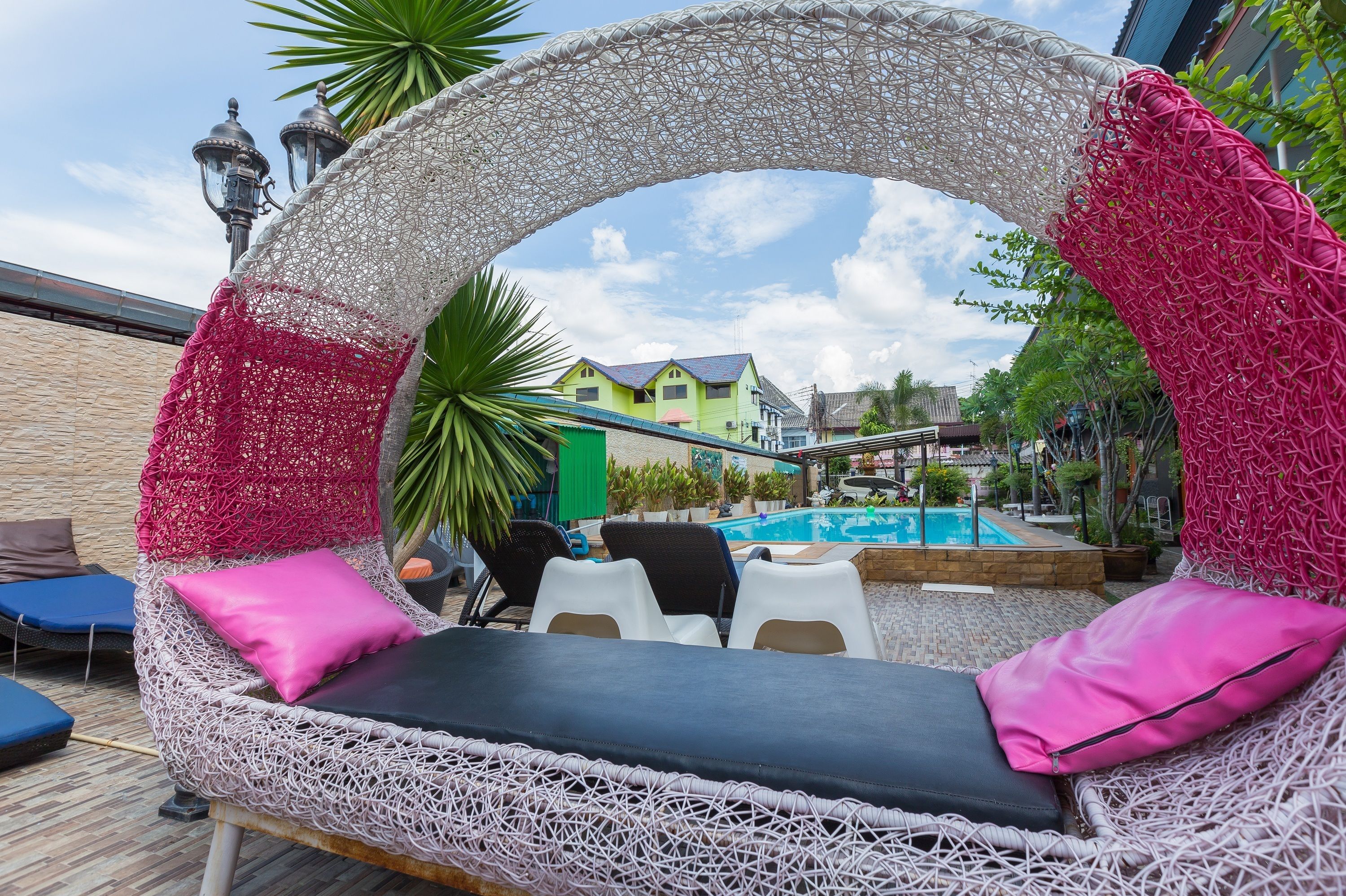 Outdoor pool, sun loungers