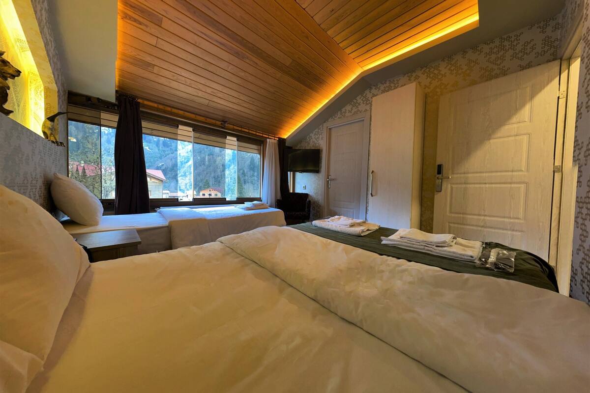 Peralatan tempat tidur premium, peti besi dalam bilik, meja 