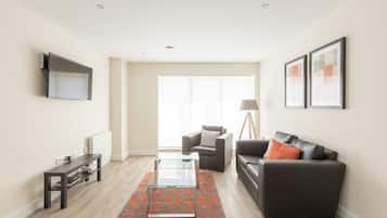 Luxury Apartment, 1 Double Bed, City View | Living area | 55-inch Smart TV with digital channels, Netflix, streaming services