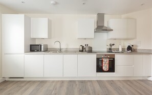 Luksus-lejlighed - 1 dobbeltseng - byudsigt | Privat køkken | Køleskab/fryser i fuld størrelse, mikrobølgeovn, ovn, kogeplade