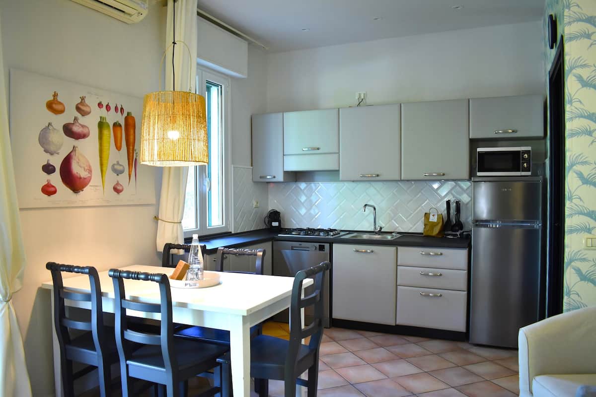 Deluxe Apartment, 2 Bedrooms | Private kitchen | Fridge, microwave, stovetop, dishwasher