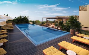 3 outdoor pools, pool loungers