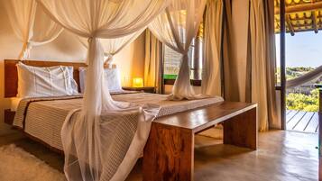 Habitació doble superior, 1 llit de matrimoni, pati hawaià, vistes al mar | 6 dormitoris, roba de llit d'alta qualitat, minibar i escriptori