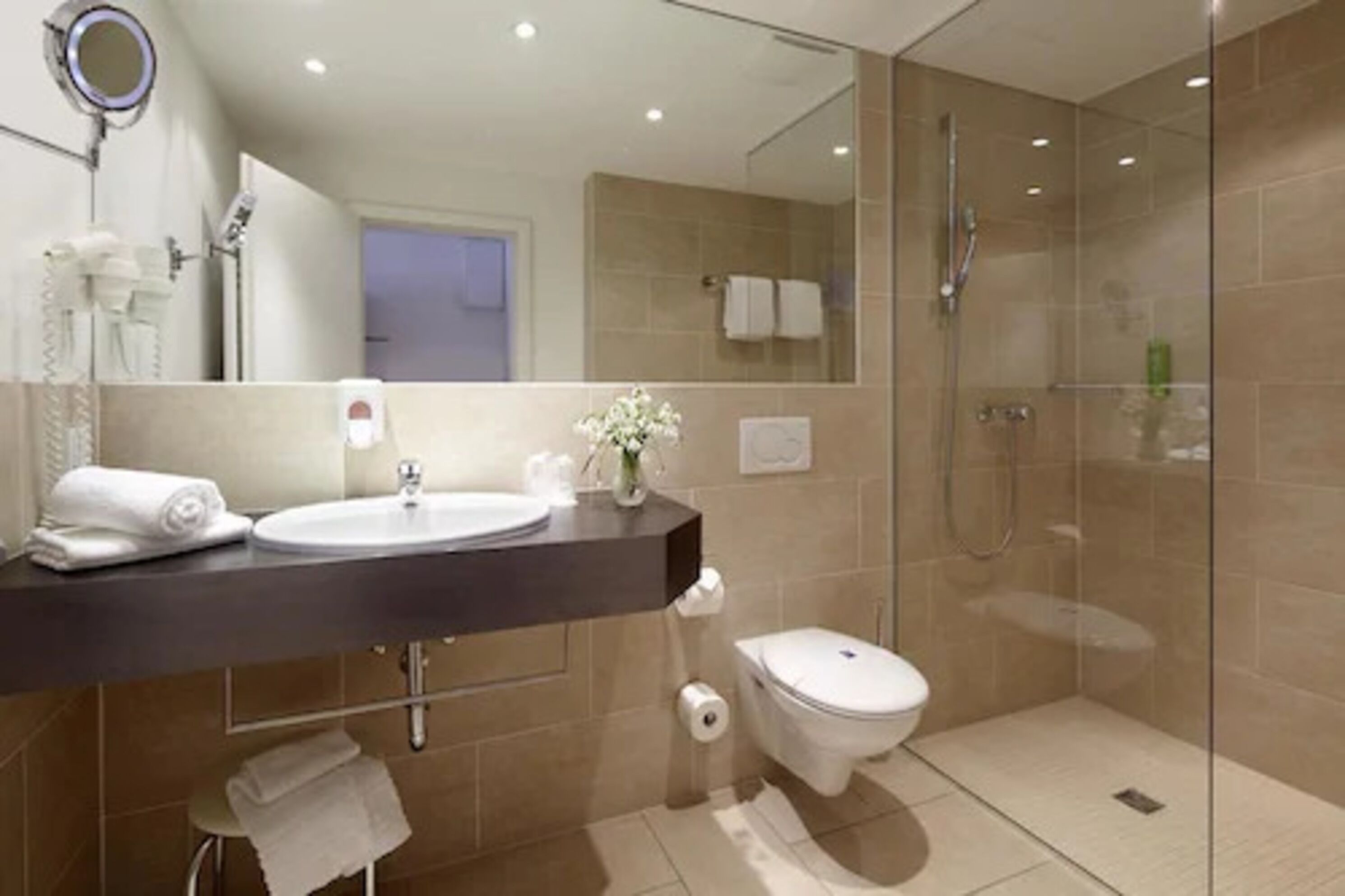 shower, free toiletries, hair dryer, towels