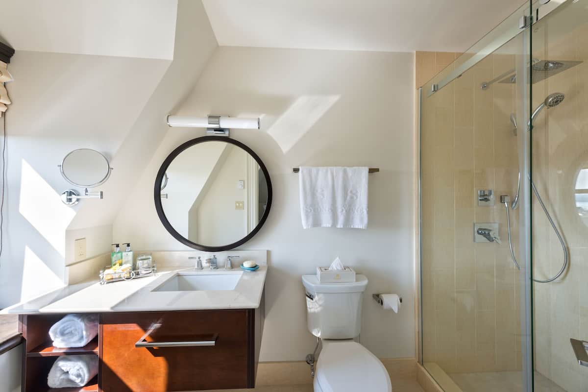 junior suite, 1 queen bed | bathroom | shower, rainfall showerhead, free toiletries, hair dryer