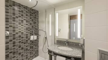 Shower, free toiletries, hair dryer, towels