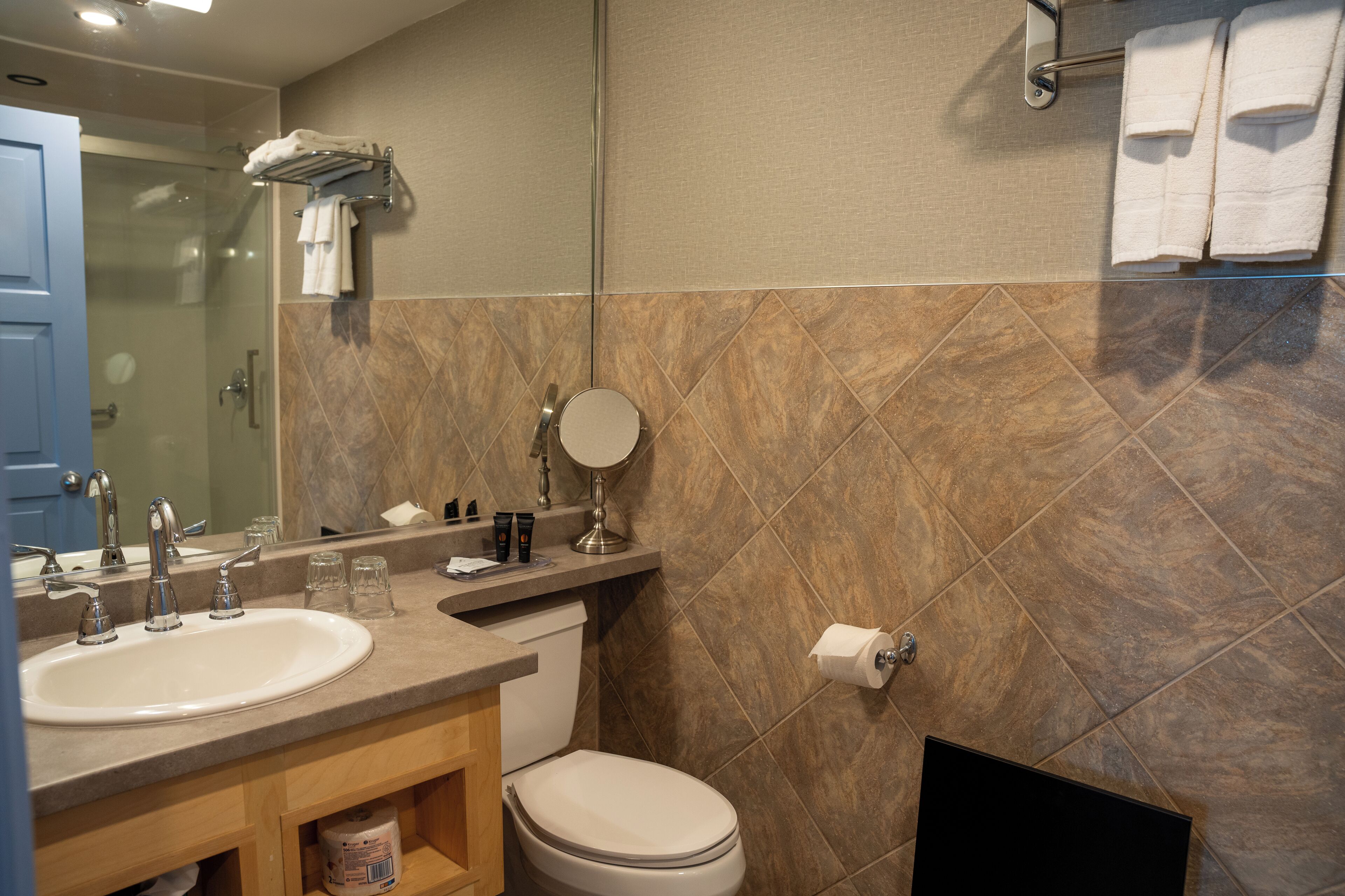 standard bi-level loft (1 king & sofa bed) | bathroom | shower, free toiletries, towels