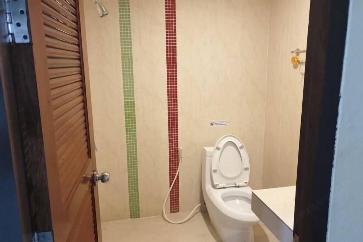 Shower, free toiletries, bidet, towels