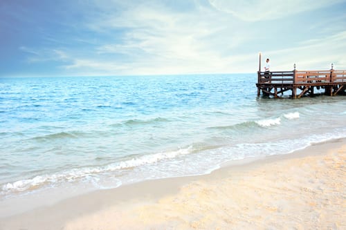 Private beach, beach umbrellas, beach towels