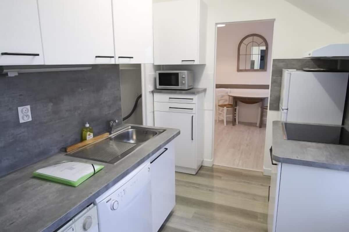 superior apartment, ensuite (appart-hotel t2 (tamaris)) | private kitchen | espresso maker, coffee/tea maker, electric kettle, high chair