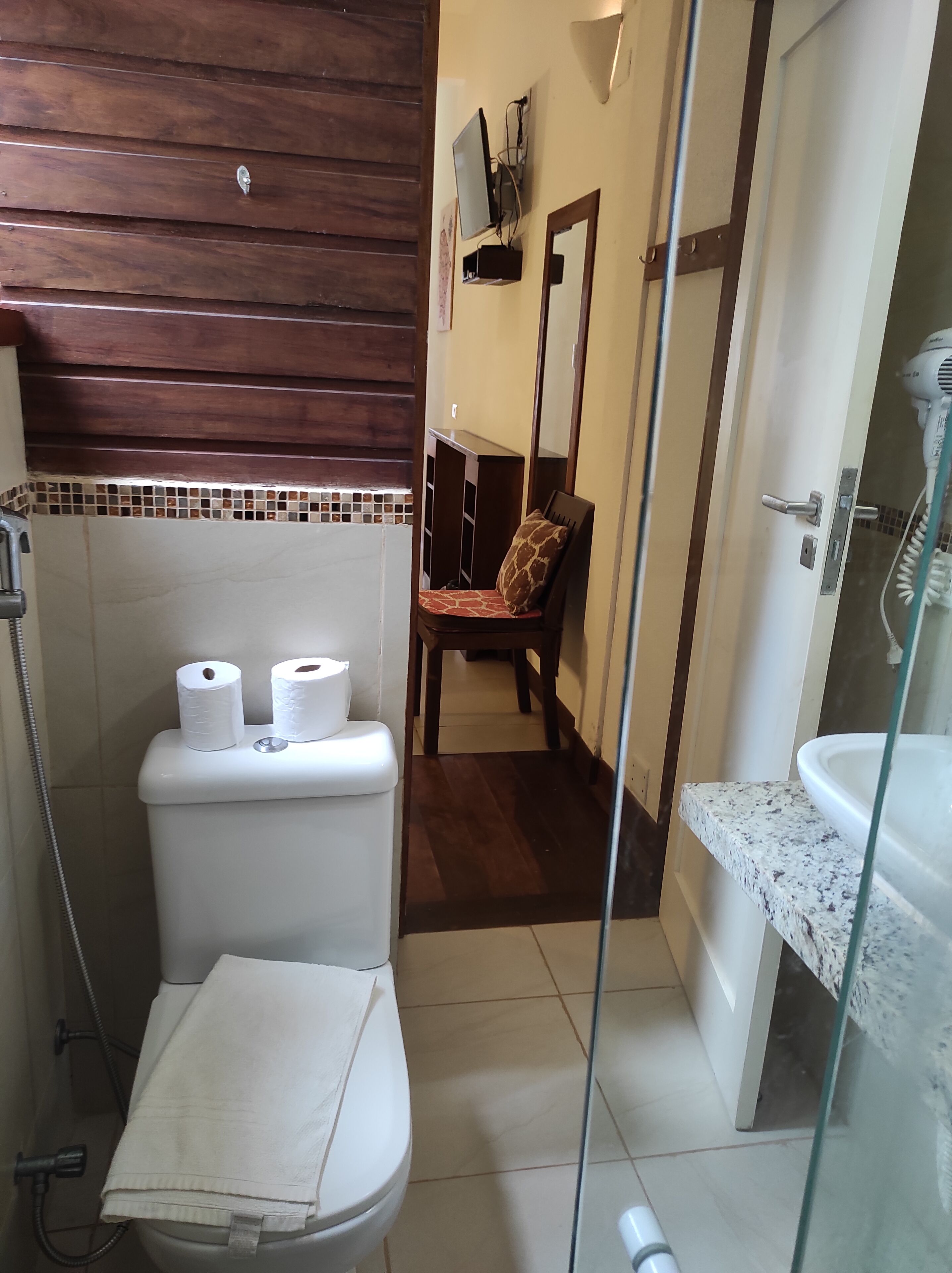 superior double room | bathroom | shower, free toiletries, hair dryer, towels