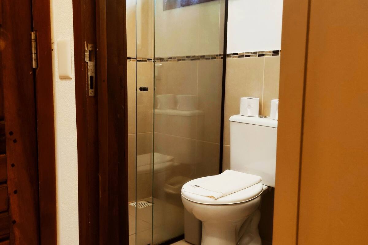 suite queen | bathroom | shower, free toiletries, hair dryer, towels