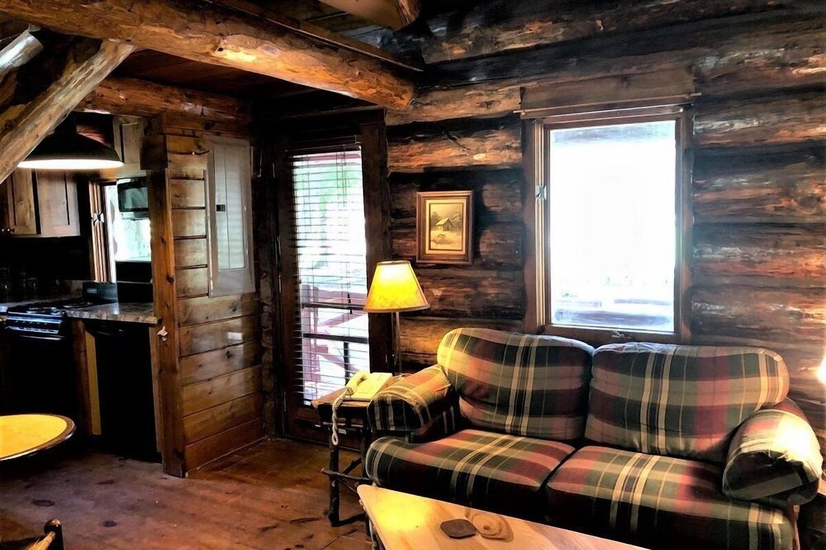 cabin, 1 bedroom, fireplace | living area | 32-inch flat-screen tv with cable channels