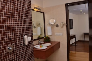 Shower, free toiletries, hair dryer, bathrobes