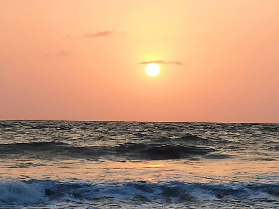 Utsikt mot strand/hav