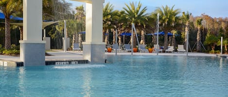 Outdoor pool, sun loungers