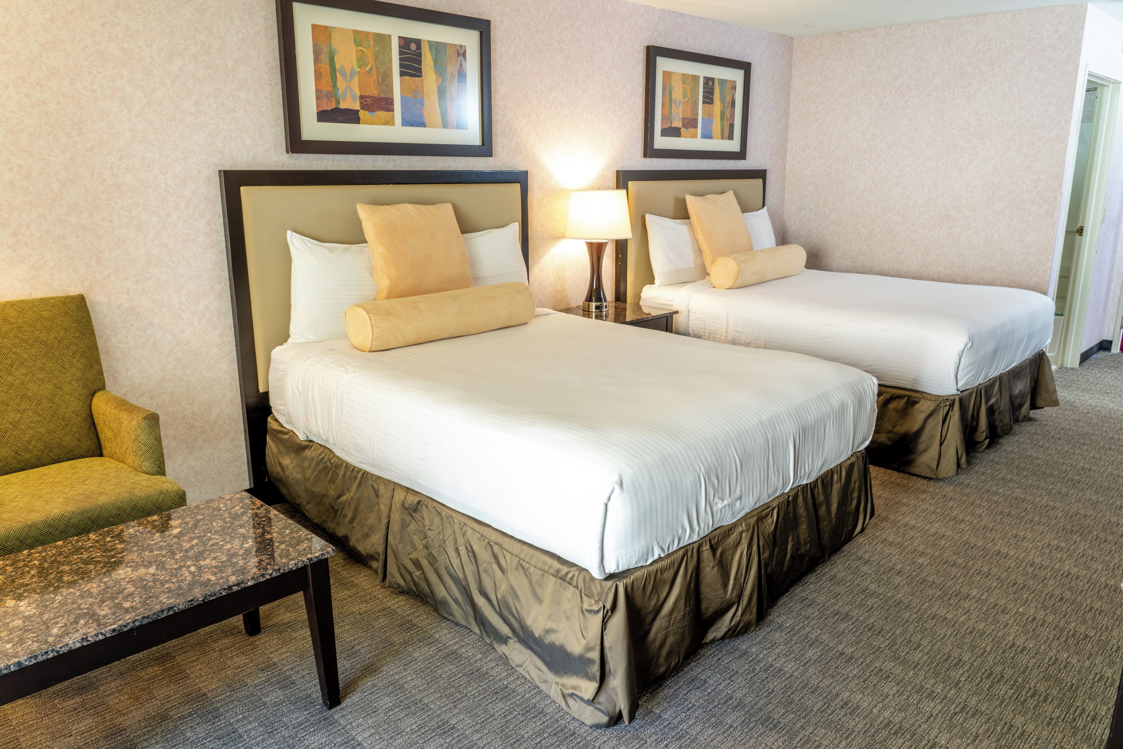 Standard Room, 2 Queen Beds, River View | Desk, WiFi (free), bed sheets