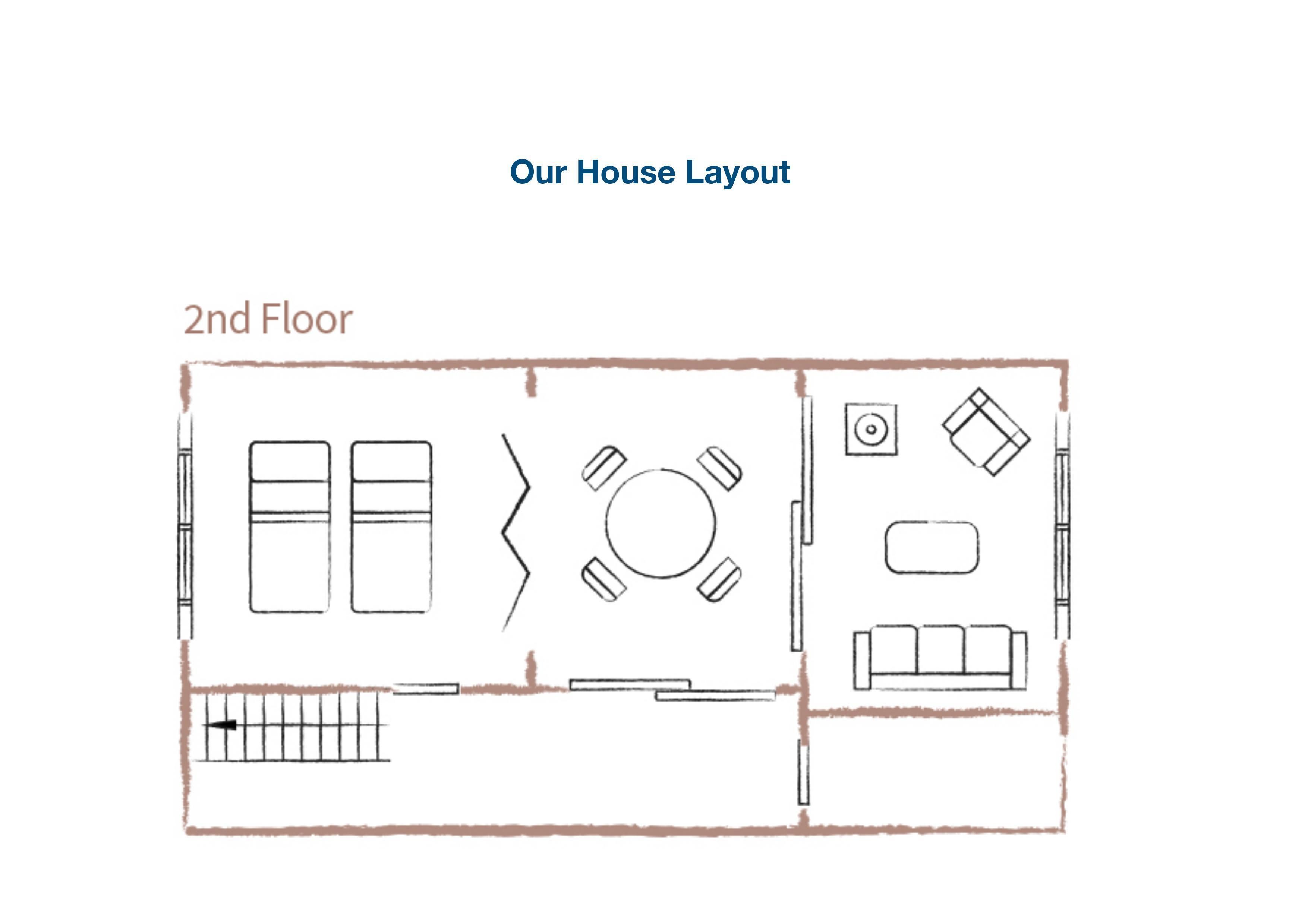 A 2nd floor layout with a dining area, kitchen, and living room.