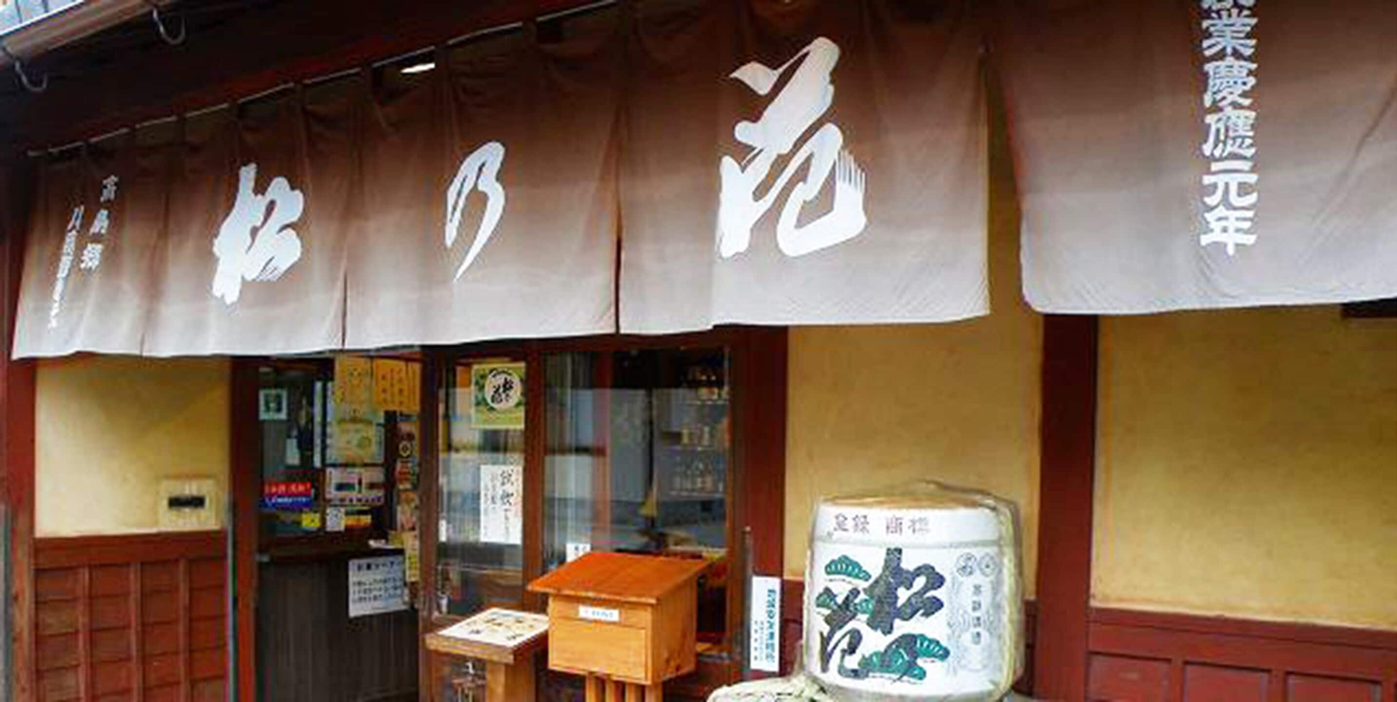 Un establiment tradicional japonès amb façana de fusta i indicadors en caràcters japonesos.