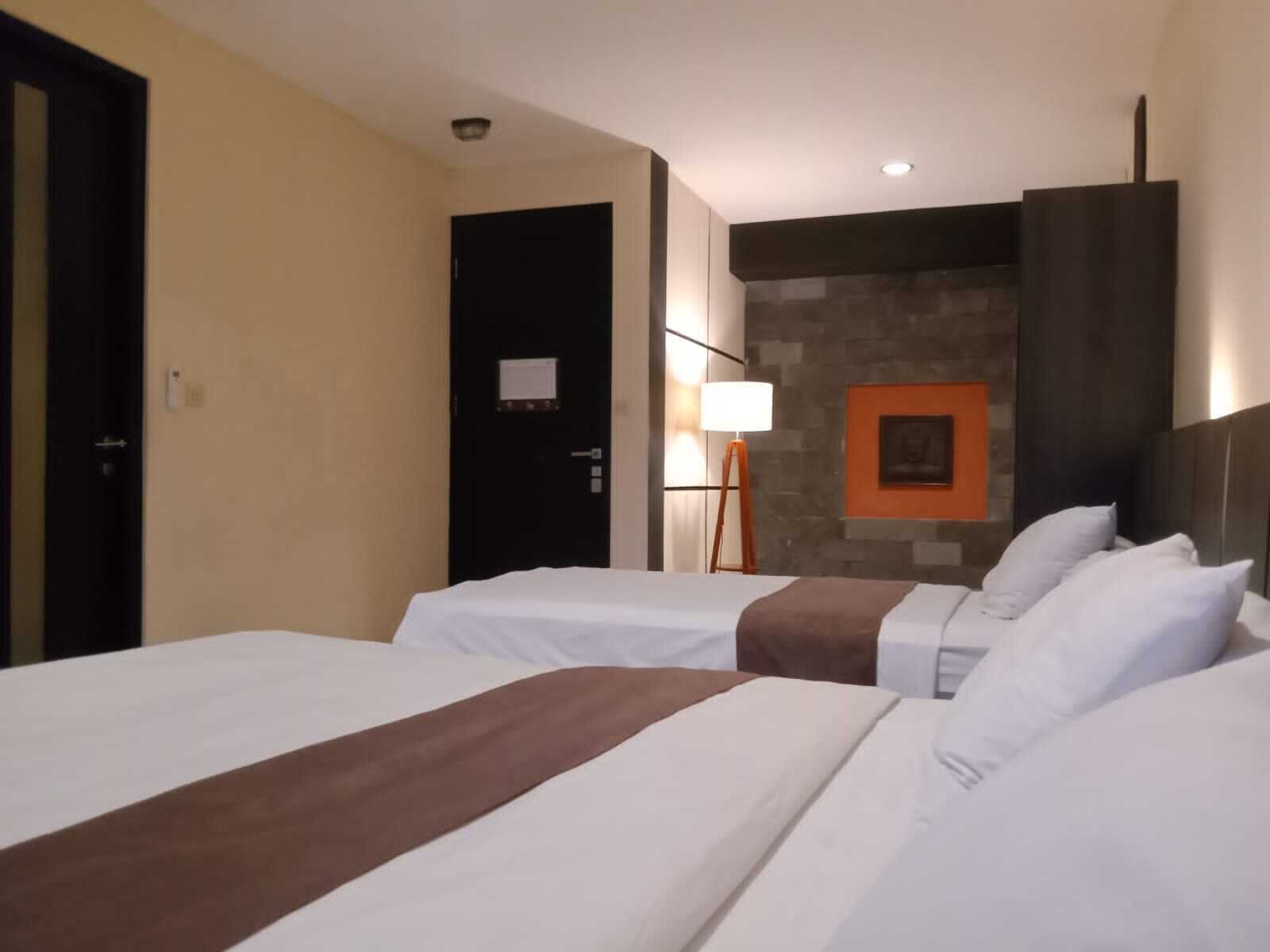 Desk, blackout drapes