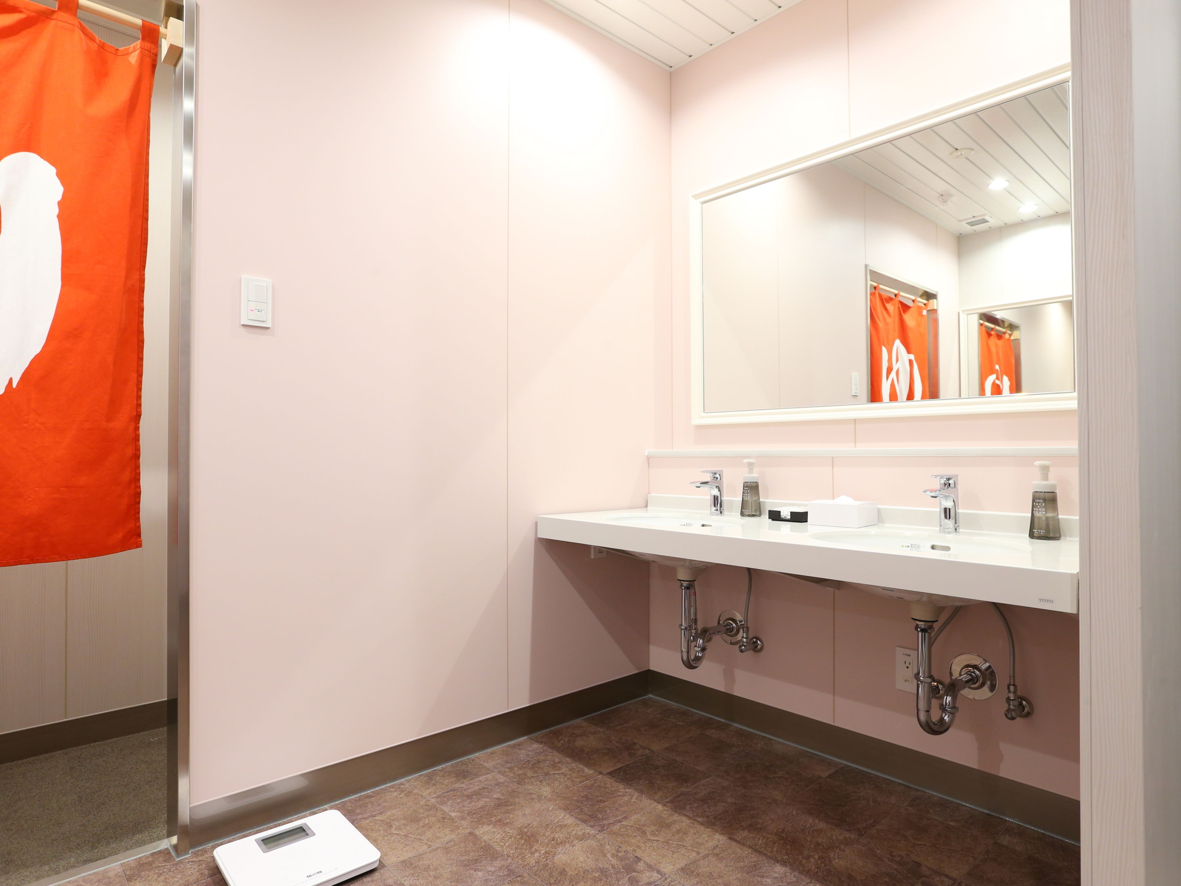 A bathroom with a white sink, a mirror, and a shower.