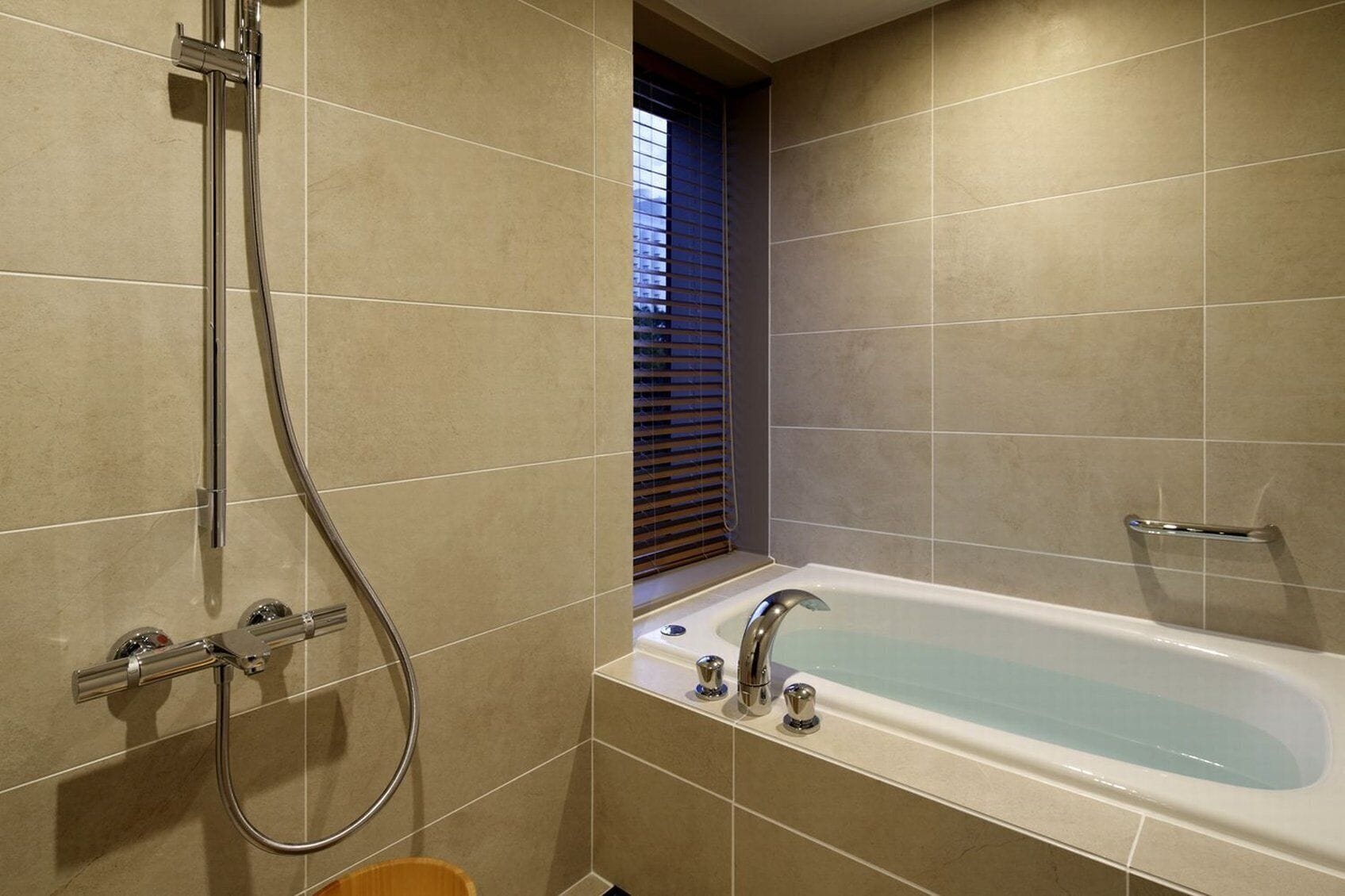 Separate bathtub and shower, free toiletries, hair dryer, bathrobes